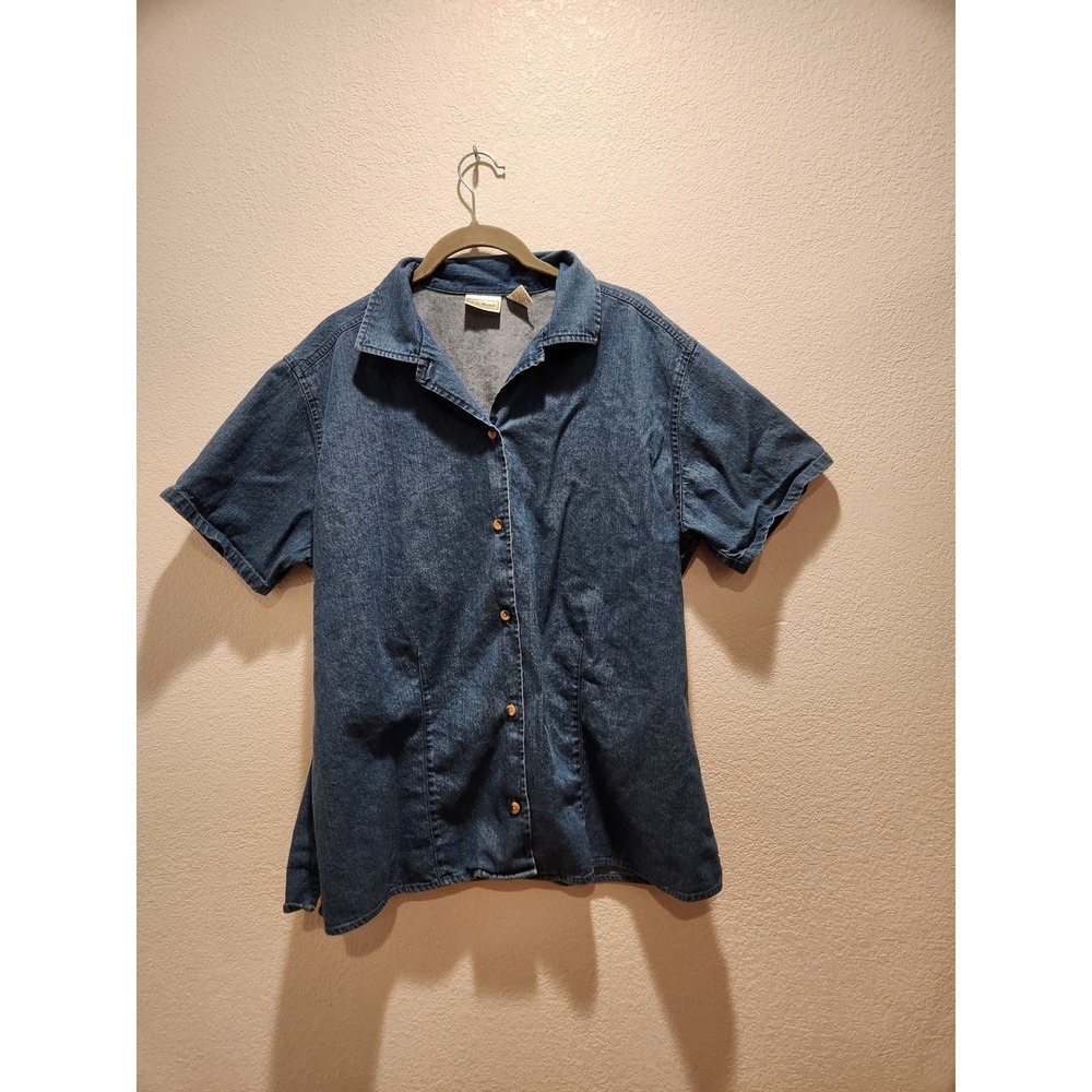L.L.Bean Women's Denim‎ Chambray Shirt Large Short Sleeve Button Front